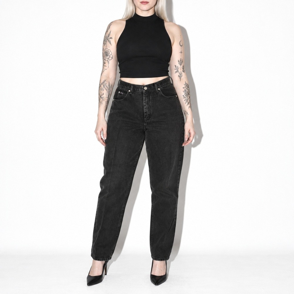 90s Vintage Black Wash Straight Leg Jeans Women 10 Riders High Rise Denim Grunge